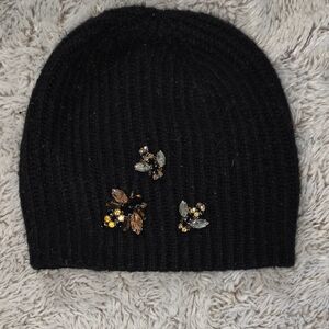 Express Black Ribbed Beanie with Gem Cluster Accents
